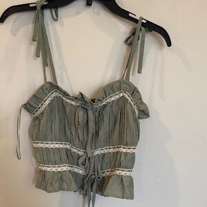 Elegant Sage Green Camisole with Lace Accents